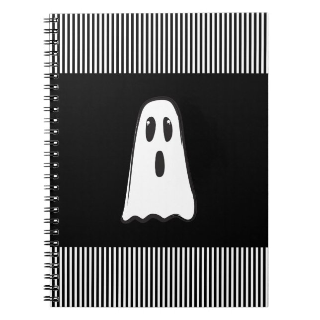 BOO! Spooky Cute Ghost Halloween Black White Notebook (Front)