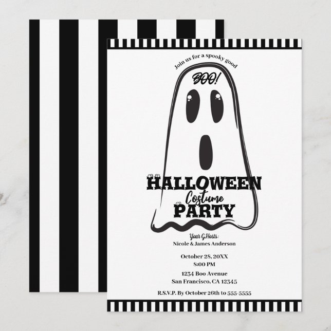 BOO! Spooky Cute Ghost Halloween Costume Party    Invitation (Front/Back)