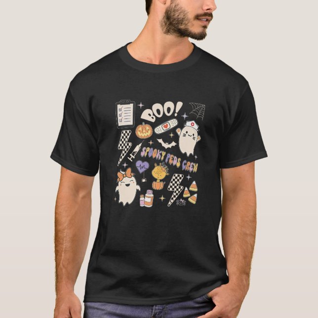 Boo Spooky PEDS Crew Halloween Doddles Ghosts Pedi T-Shirt (Front)