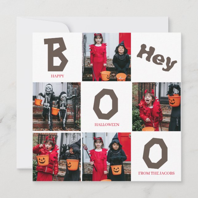 Boo Spooky Pumpkins Halloween Family 5 Photo Holiday Card (Front)
