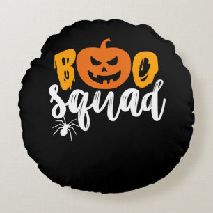 Boo Squad - Funny Pumpkin Spider Halloween Round Cushion