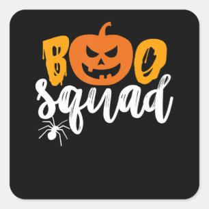 Boo Squad - Funny Pumpkin Spider Halloween Square Sticker
