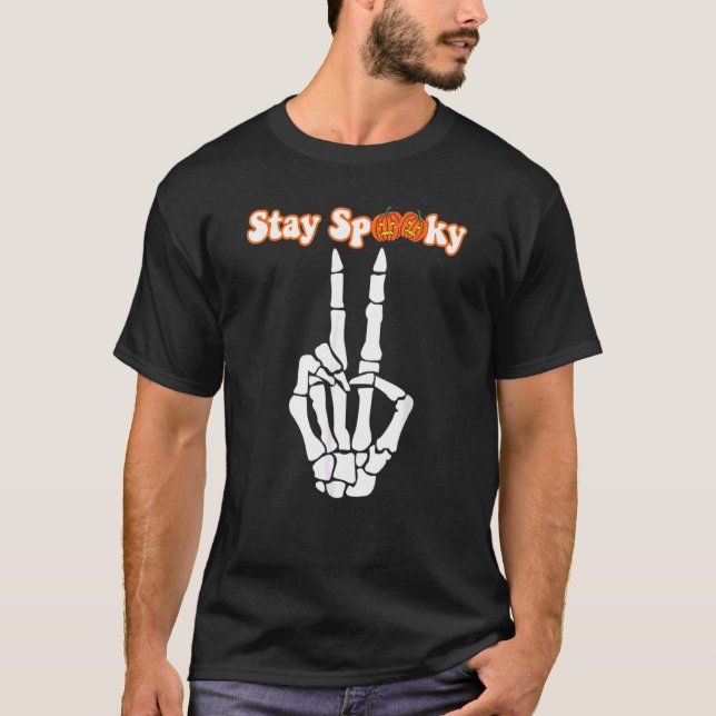 Boo Stay Spooky Fall Halloween Ghost Peace Hand Sk T-Shirt (Front)