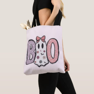 Boo Super Cute Ghost Pastel Pink Halloween Tote Bag