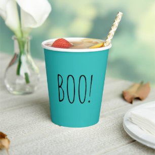 Boo teal and black minimalist simple Halloween Paper Cups