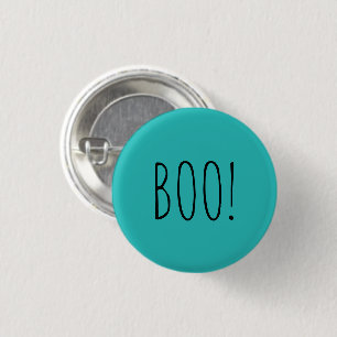 Boo teal black spooky typography fun Halloween 3 Cm Round Badge