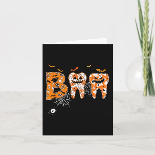 Boo Teeth Pumpkin Dentist Dental Hygienist Hallowe Card (Front)