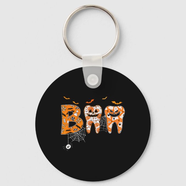 Boo Teeth Pumpkin Dentist Dental Hygienist Hallowe Key Ring (Front)