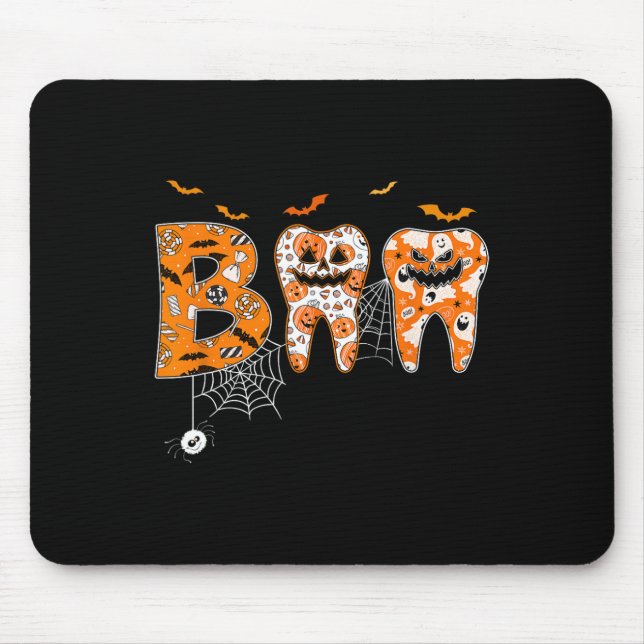 Boo Teeth Pumpkin Dentist Dental Hygienist Hallowe Mouse Mat (Front)