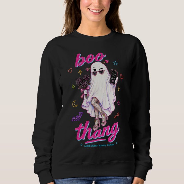 Boo Thang Ghost with Fishnets Roses & Sunglasses Sweatshirt (Front)
