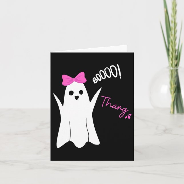 Boo Thang Thing Ghost Pink Bow Cute Halloween For  Card (Front)