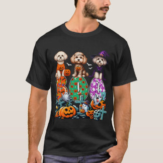 Boo Three Halloween Maltipoos Cosplay Witch Mummy  T-Shirt