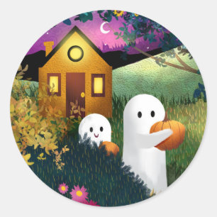 “Boo-tiful” Autumn Cute Ghost Card Classic Round Sticker
