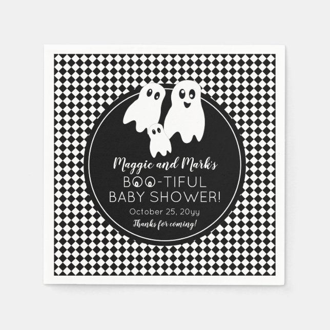 BOO - TIFUL Baby Shower BW Halloween Thank You Napkin (Front)