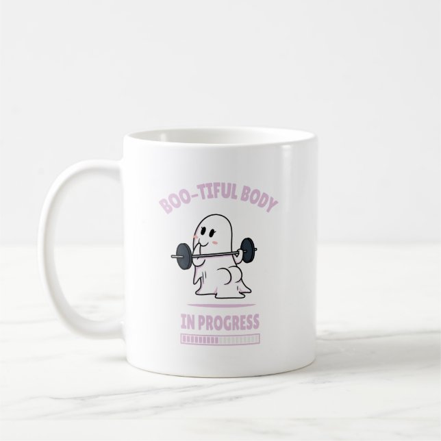 Boo-Tiful Body - Funny Halloween Ghost Gym Lifting Coffee Mug (Left)