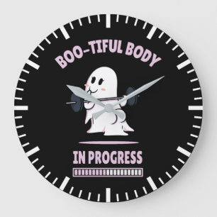 Boo-Tiful Body - Funny Halloween Ghost Gym Lifting Large Clock