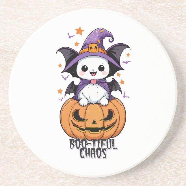 Boo-tiful Chaos | Bats, Hats, & Pumpkins Coaster (Front)
