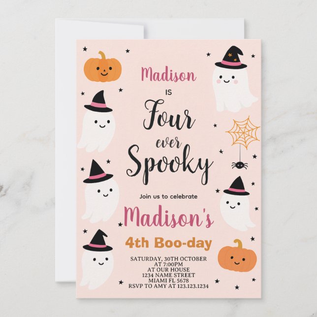 Boo-tiful Four Kids Halloween Birthday Invite (Front)