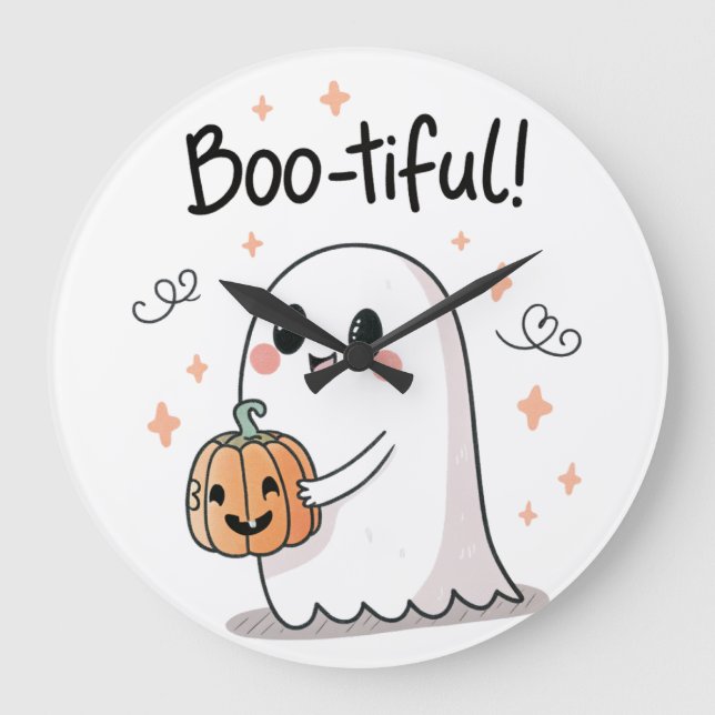 Boo-tiful Ghost Halloween Wall Clock (Front)
