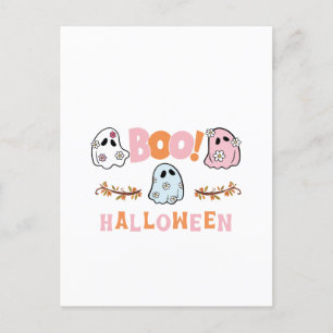 Boo-tiful Halloween Blooms: Spooky Ghosts Art Holiday Postcard