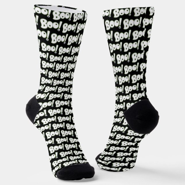 BOO tiful Halloween Ghost Cartoon Type Black Socks (Angled)