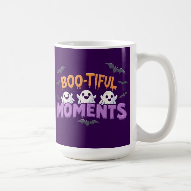 Boo-Tiful Moments Cute Halloween Ghosts and Bats Coffee Mug (Right)