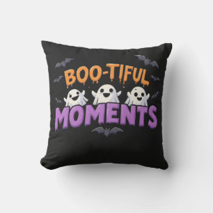 Boo-Tiful Moments Cute Halloween Ghosts and Bats Cushion
