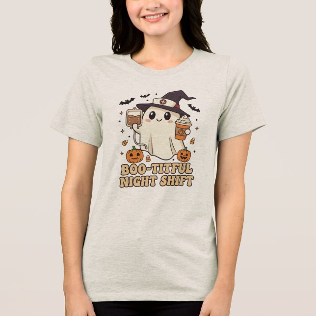 Boo-tiful Night Shift Nurse Ghost Halloween Tri-Blend Shirt (Front)