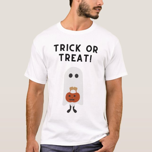 Boo-tiful Treats: Cute Ghost Trick-or-Treating  T-Shirt (Front)
