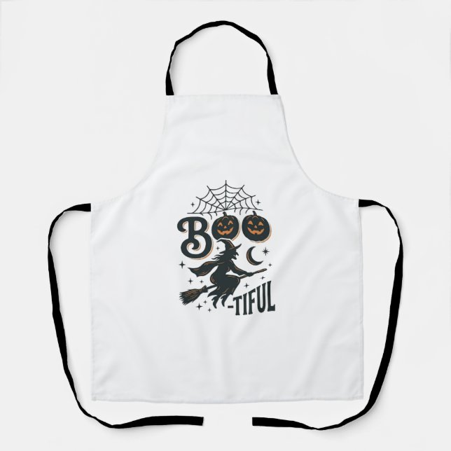 Boo-tiful Witch Halloween Vintage Engraving Design Apron (Front)