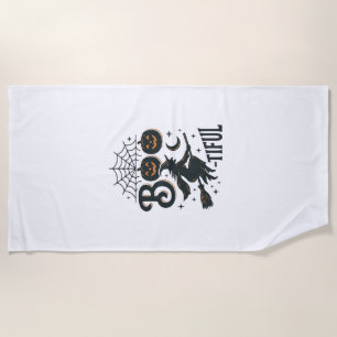 Boo-tiful Witch Halloween Vintage Engraving Design Beach Towel