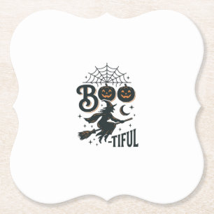 Boo-tiful Witch Halloween Vintage Engraving Design Paper Coaster