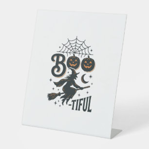 Boo-tiful Witch Halloween Vintage Engraving Design Pedestal Sign