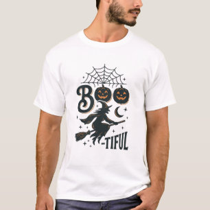 Boo-tiful Witch Halloween Vintage Engraving Design T-Shirt