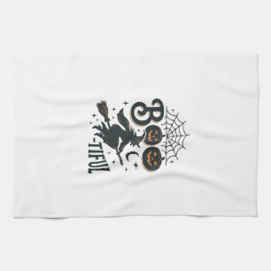 Boo-tiful Witch Halloween Vintage Engraving Design Tea Towel