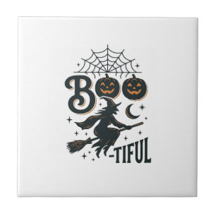 Boo-tiful Witch Halloween Vintage Engraving Design Tile