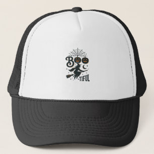 Boo-tiful Witch Halloween Vintage Engraving Design Trucker Hat