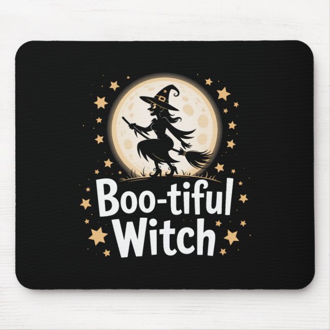 Boo-tiful Witch Silhouette Halloween Witch Moon 1  Mouse Mat (Front)