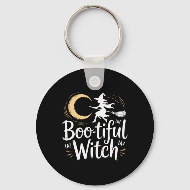 Boo-tiful Witch Silhouette Halloween Witch Moon  Key Ring (Front)