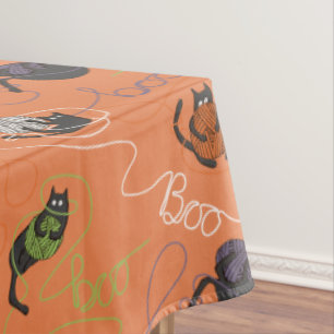 Boo-tifully Tangled Black Cats and Yarn Halloween Tablecloth