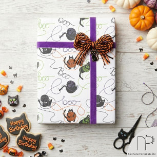 Boo-tifully Tangled Black Cats and Yarn Halloween Wrapping Paper