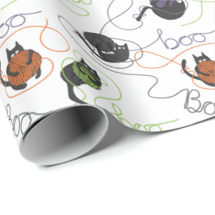 Boo-tifully Tangled Black Cats and Yarn Halloween Wrapping Paper