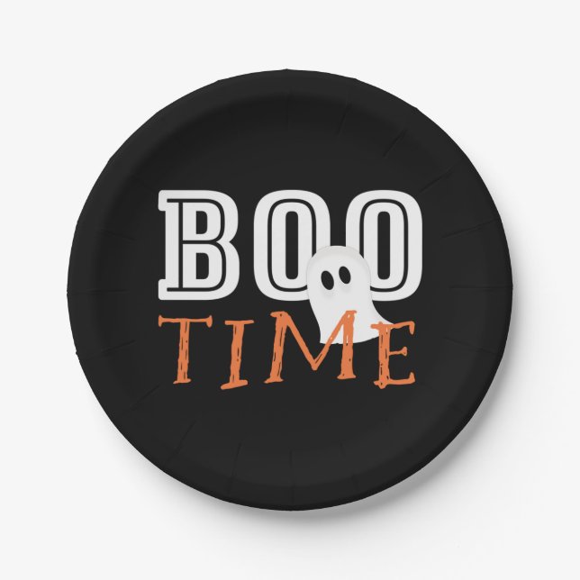 BOO TIME Ghost Cute Halloween Party Plates (Front)
