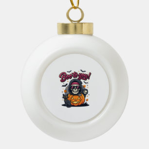 Boo to You Halloween Skeleton Pumpkin Ceramic Ball Christmas Ornament