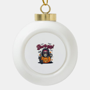 Boo to You Halloween Skeleton Pumpkin Ceramic Ball Christmas Ornament