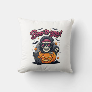 Boo to You Halloween Skeleton Pumpkin Cushion