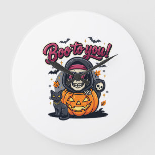 Boo to You Halloween Skeleton Pumpkin Large Clock