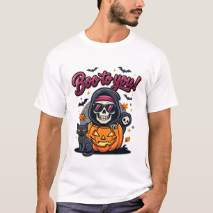 Boo to You Halloween Skeleton Pumpkin T-Shirt