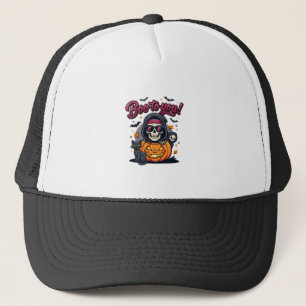 Boo to You Halloween Skeleton Pumpkin Trucker Hat