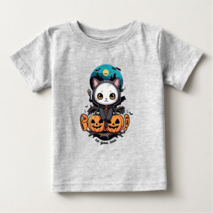 Boo to You Too Cute Cat Bat Wings & Pumpkin Baby T-Shirt